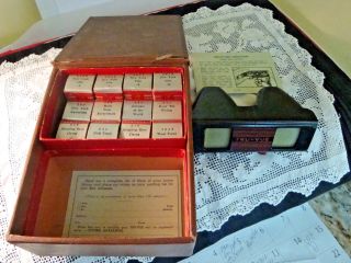 Vintage Tru Vue Viewer With 12 Stereoscope Films In Case Instructions Booklet