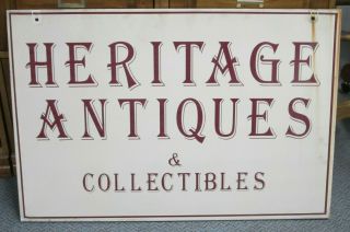 Vintage Wooden Double Sided Sign - " Heritage Antiques & Collectibles " 3 