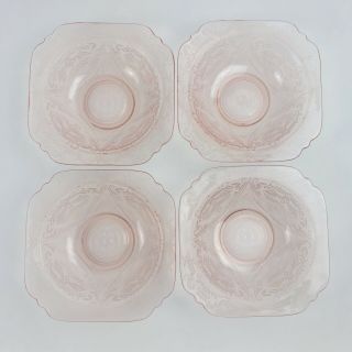 Vintage Federal Depression Glass Pink Madrid Salad Soup Bowls Set Of 4 2