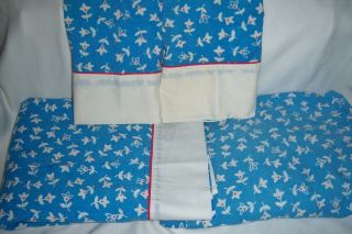 Vintage Very Rare Martex Full Flat,  Fitted,  2 Pillowcase Sheet Set Blue Floral