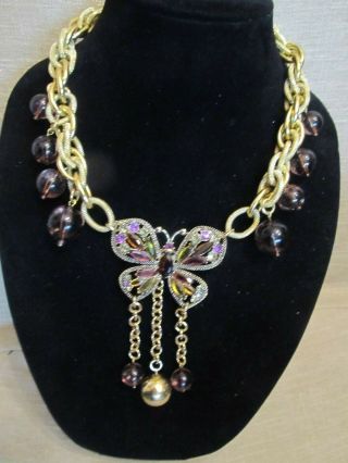 Vintage Monet Rhinestone Butterfly Statement Necklace - A Repurposed