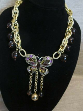 Vintage Monet Rhinestone Butterfly Statement Necklace - A Repurposed 6