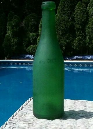Lovely Frosted Vintage Green Sea Glass Bottle With Kick - Up Embossed