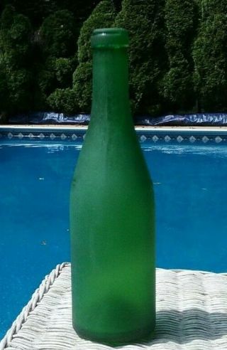 LOVELY FROSTED VINTAGE GREEN SEA GLASS BOTTLE WITH KICK - UP EMBOSSED 2
