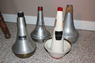4 Great Vintage Trombone Mutes (2) Humes & Berg & (2) Jo - Ral One Brass End