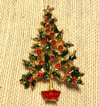 Vintage Goldtone Rhinestones Christmas Tree Brooch Pin