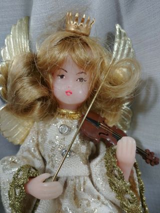 Vtg Handarbeit Drozd W.  Germany Angel Tree Topper Wax Head Arms Princess Violin