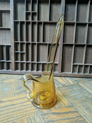 Mid Century Modern Viking Taperglow Stretched Amber Glass Candle Holder Vintage
