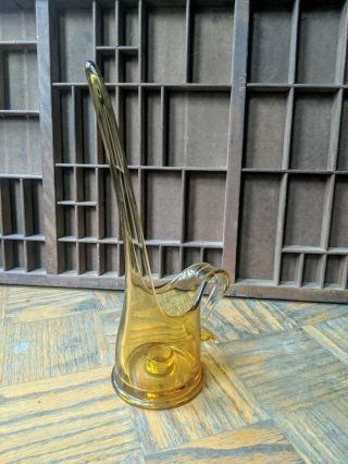 Mid Century Modern Viking Taperglow Stretched Amber Glass Candle Holder Vintage 2