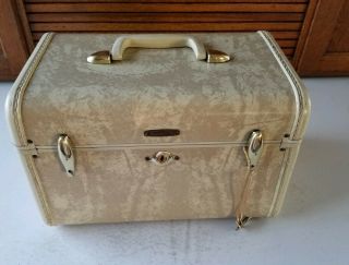 Vintage Samsonite Travel Train Case Crushed Ivory Carry On Makeup Case