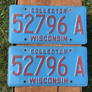 Vtg Pair Wisconsin Collector License Plates 52796a