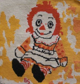 Vintage Completed Wool Needlepoint Tapestry Raggedy Ann Doll 15 " X14.  3 "