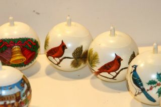 12 Vintage Christmas Ornaments White Plastic Wrapped Pictures City Bell Cardinal 3