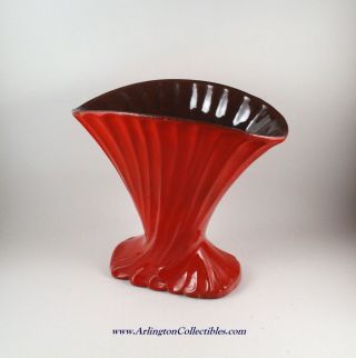 Vintage Frankoma ☆ 7 3/4 " Tall Flame Red Fan Vase Model 19 ☆ Rare