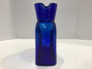 Vintage Blenko Double Spout Cobalt Blue Water Bottle. 2