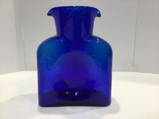 Vintage Blenko Double Spout Cobalt Blue Water Bottle. 3