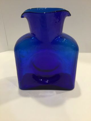 Vintage Blenko Double Spout Cobalt Blue Water Bottle. 5