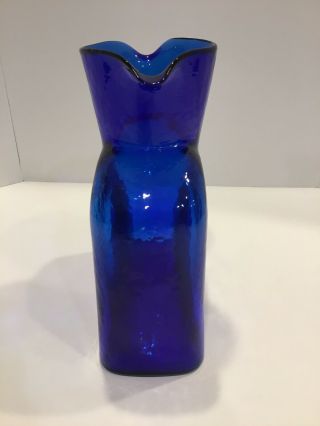 Vintage Blenko Double Spout Cobalt Blue Water Bottle. 6