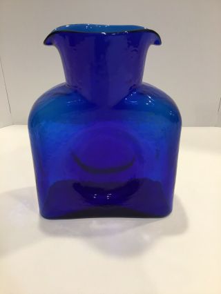 Vintage Blenko Double Spout Cobalt Blue Water Bottle. 7