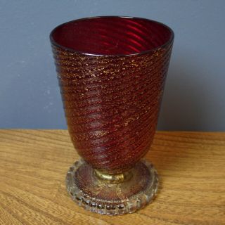 vintage 1950s murano glass red/gold leaf beaker 2