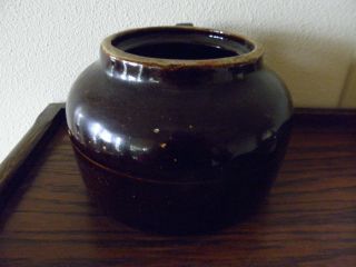 Vintage BAUER Pottery Plain Ware Brown Glaze 2 Bean Pot with Lid 3