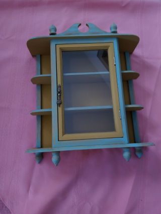 Vintage Painted Wood Curio Deville Display Cabinet Glass Wall Tabletop Shelves