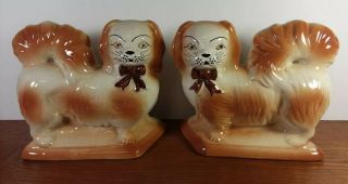Vintage Staffordshire Style Dogs Statue Figures Brown & Cream Mantle Dogs