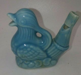 Antique Miniature Porcelain Bird Whistle True Vintage Art Pottery Blue Euc