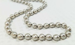 Vintage Hand Knotted Silver Gray 7mm Pearl Bead Opera Length Necklace