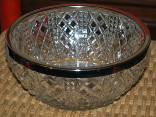 Crystal Round Dish Bowl Removeable Silverplate Rim 3.  5 " X8.  5 " Cut Glass Vintage