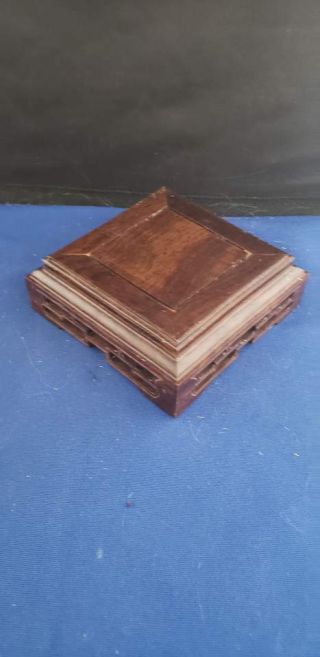 Asian Wooden Plant Stand 3 5/8 " L 1 1/4 " H Vintage Heavily Engraved Ornate Square