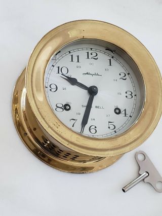 Vintage Airguide Ships Bell Clock Brass 5 Inch Face For Repair Wind Up