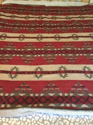 Vintage Woolrich Wool Blend Blanket Southwestern Sherpa Lined 66”x56” 2