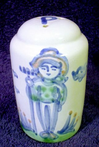 Vintage M.  A.  Hadley Country Scene Pepper Shaker Stoneware Farmer Boy Blue Salt