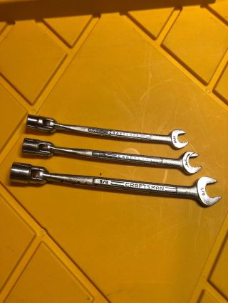 (3) Vintage Craftsman Combination Wrench Flex Open - End Socket 5/8 1/2 7/16