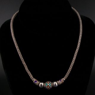 Vtg Sterling Silver - Bali Enamel Ball Bead 17 " Wheat Chain Necklace - 43.  5g