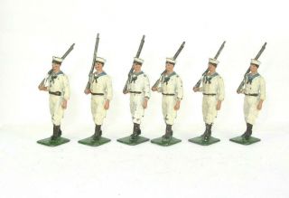 Post War Vintage Britains 54mm Lead Toy Soldiers Sailors 6x Usa White Jackets