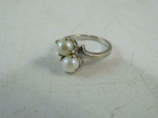 Vintage 10k Solid White Gold Ladies Cocktail Ring Pearl 3 Grams Size 6.  25 Old
