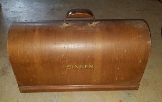 Vintage Singer Sewing Machine Bent Wood Domed Lid Cover With Handle For Case