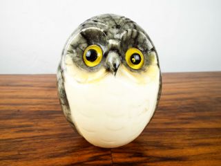 Vintage Mcm Carved Alabaster Owl Sculpture Stone Bird Statue Mid Century Italy