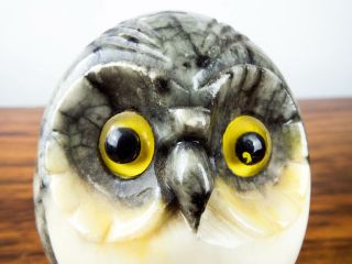 Vintage MCM Carved Alabaster Owl Sculpture Stone Bird Statue Mid Century Italy 2