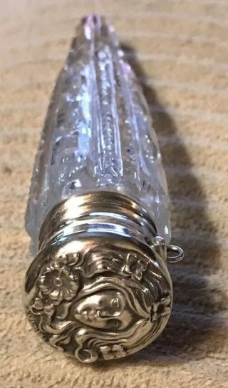 Vintage Conical Lay Down Crystal Sterling Perfume Bottle