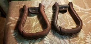 Rawhide Stirrups Leather Wrapped Braided Western Saddle Horse Tack Vintage Vtg
