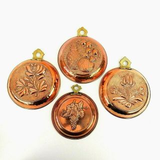 Vintage Odi Old Dutch Tin Lined Copper Molds Wall Hanging Set Of 4 Made In India