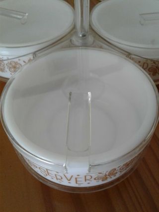 Vintage Pyrex Gemco Butterfly Gold Condiment Server Lazy Susan With Lids EUC 4