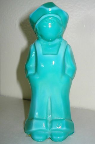 VINTAGE ART TURQUOISE GLASS BOY FIGURINE PAPERWEIGHT NR 2