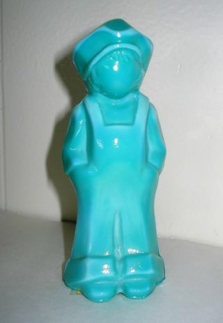 VINTAGE ART TURQUOISE GLASS BOY FIGURINE PAPERWEIGHT NR 5