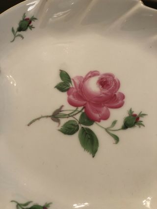 Vintage Meissen Handpainted Pink Rose Leaf Shape Large Candy Dish w Handle Bowl 2