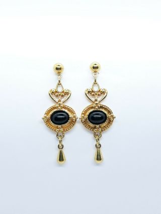 Vintage Avon Post Drop Earrings for Women Gold Tone Black Onyx 4cm long 2