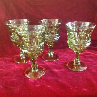 Vintage Fostoria Argus Green Set Of 4 Wine Water Glasses Goblets 6 1/2 " Tall